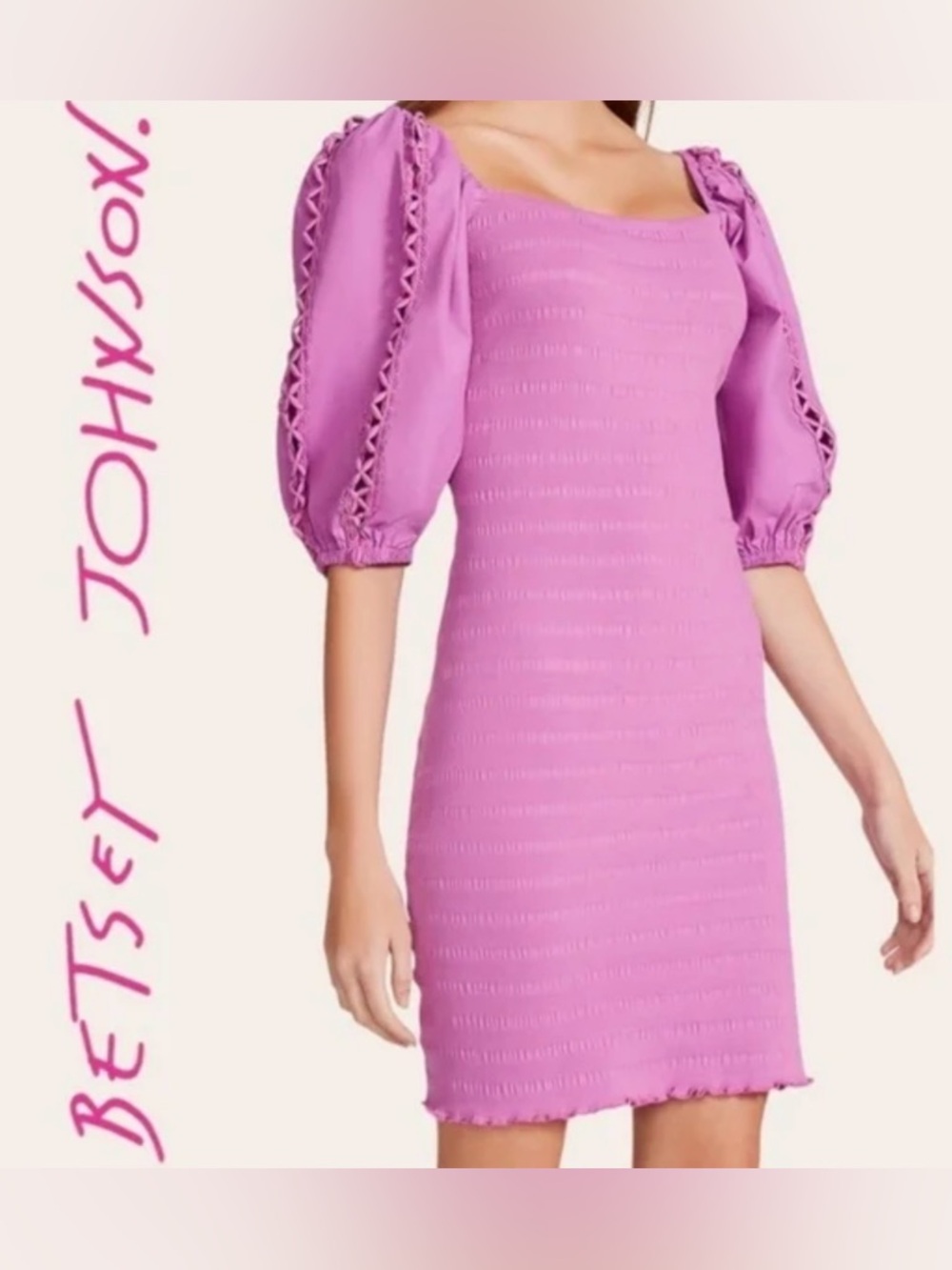 BETSEY JOHNSON Radiant Orchid Knit Poplin Sleeve Dress SZ L